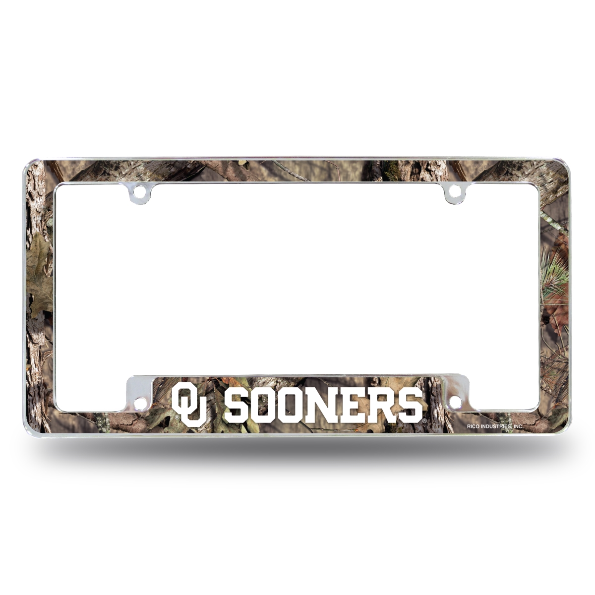 AFC230231BMO NCAA Oklahoma Sooners Mossy Oak All Over Chrome License Plate Frame, 12 x 6 in.