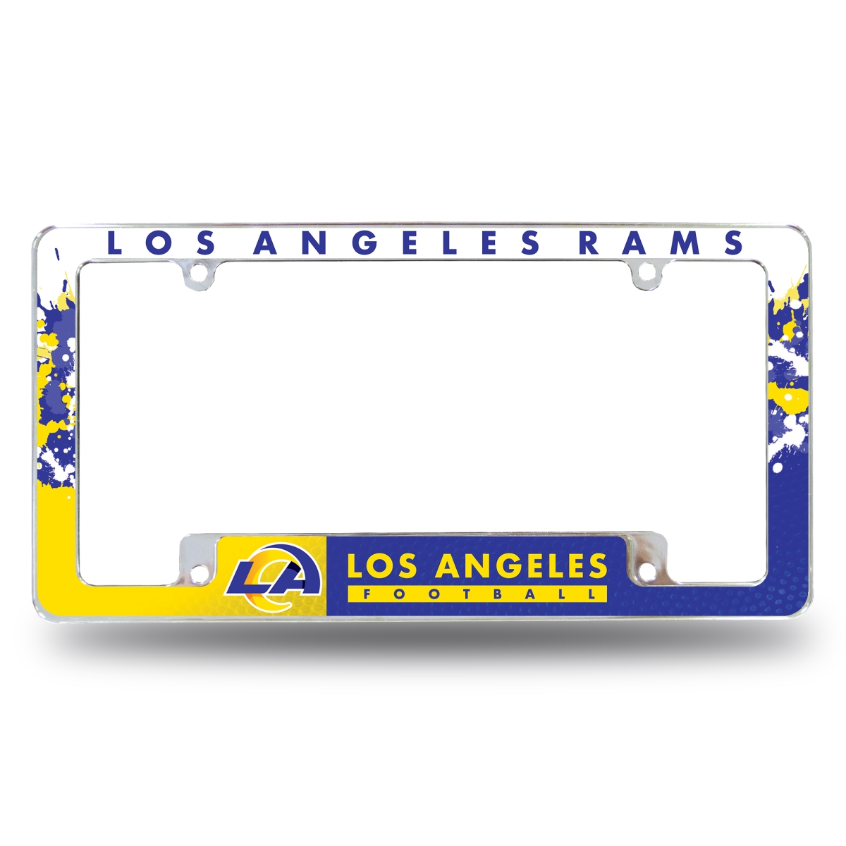 AFC3003B NFL Football Los Angeles Rams Primary All Over Chrome License Plate Frame, 12 x 6 in.