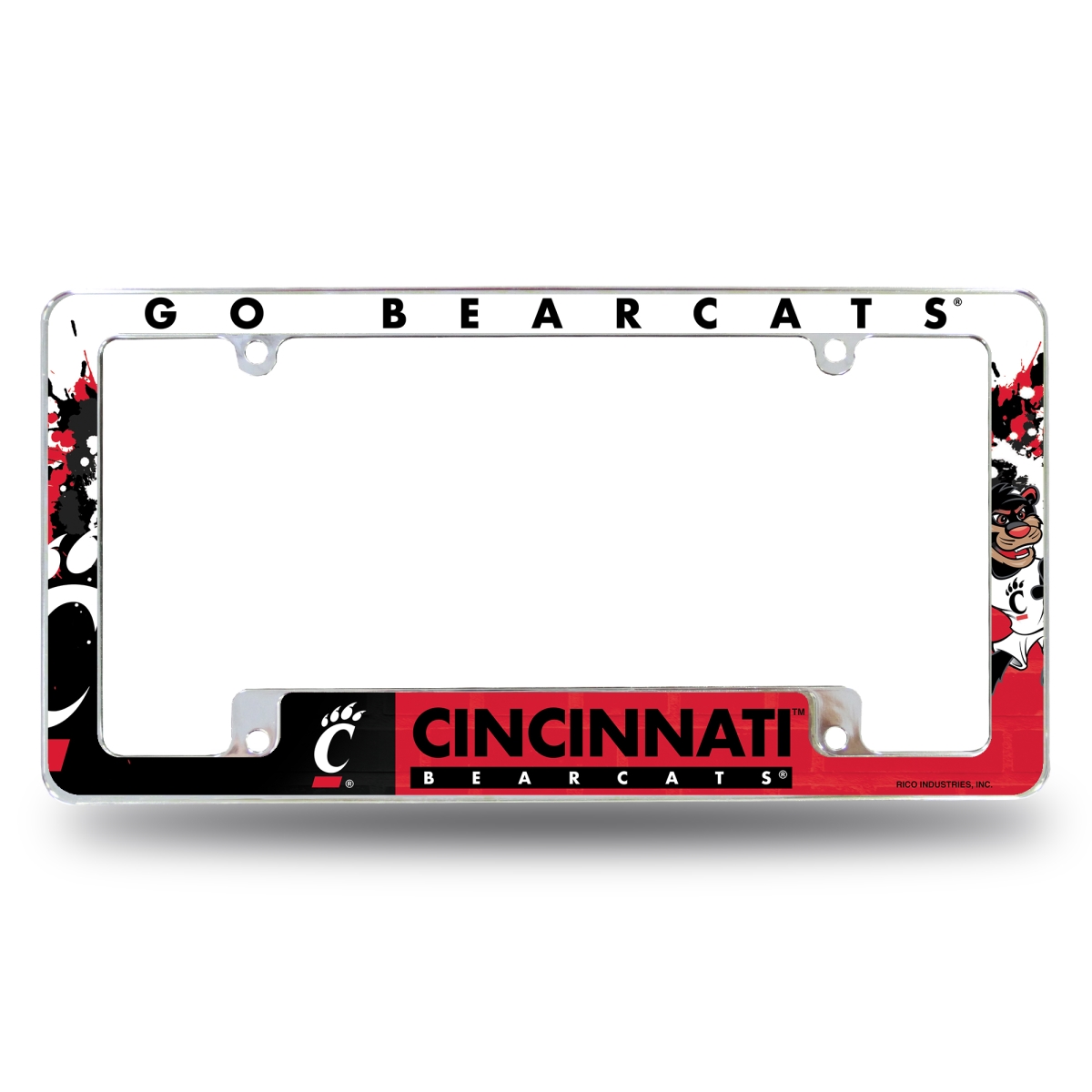 AFC300402B NCAA Cincinnati Bearcats Primary All Over Chrome License Plate Frame, 12 x 6 in.