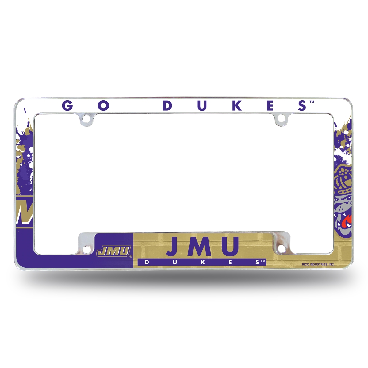 AFC340402B NCAA James Madison Dukes Primary All Over Chrome License Plate Frame, 12 x 6 in.