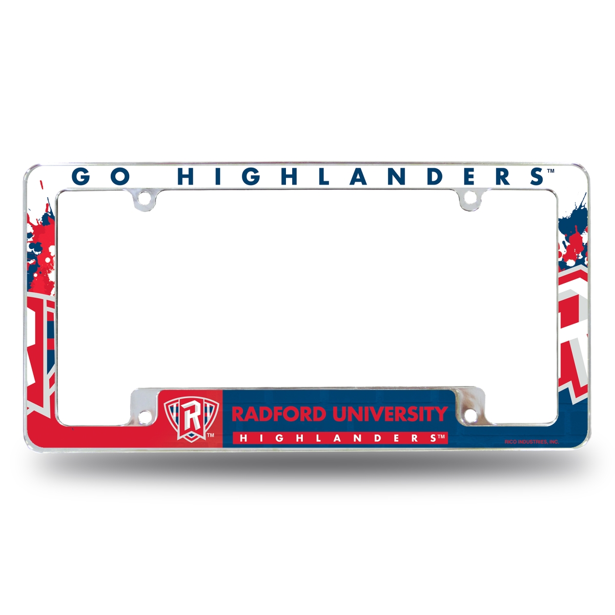 AFC341102B NCAA Radford Highlanders Primary All Over Chrome License Plate Frame, 12 x 6 in.