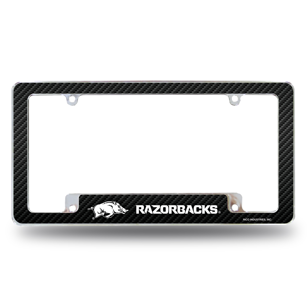 AFC360102BCF NCAA Arkansas Razorbacks Carbon Fiber All Over Chrome License Plate Frame, 12 x 6 in.