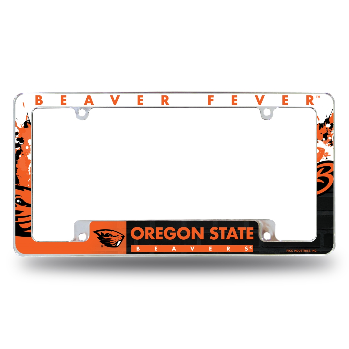 AFC510302B NCAA Oregon State Beavers Primary All Over Chrome License Plate Frame, 12 x 6 in.