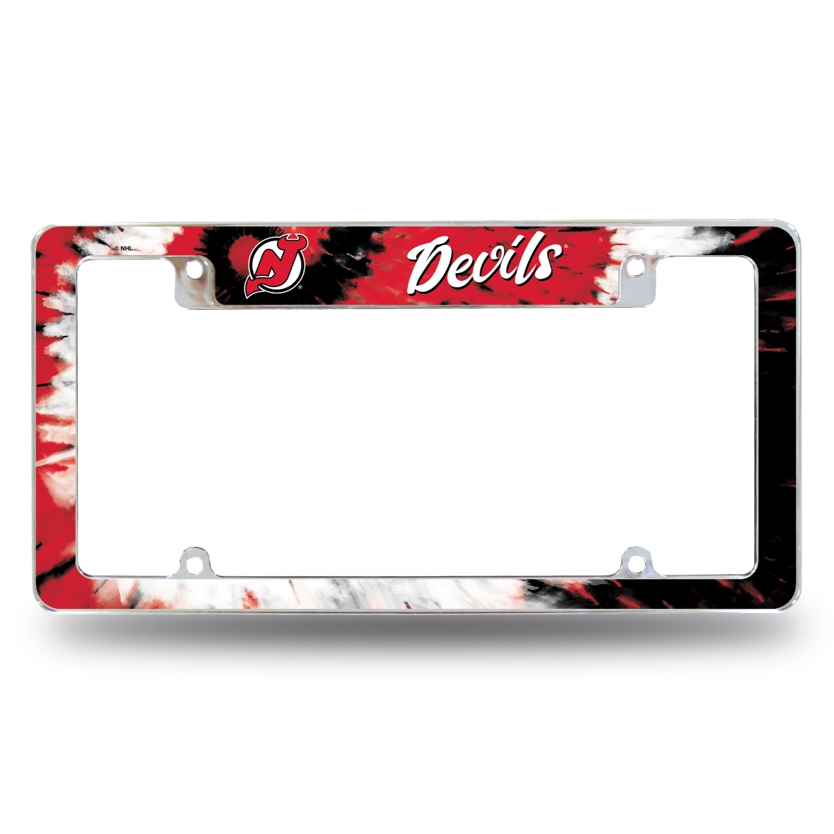 AFC8302TTD NHL Hockey Jersey Devils Tie Dye All Over Chrome License Plate Frame, 12 x 6 in.