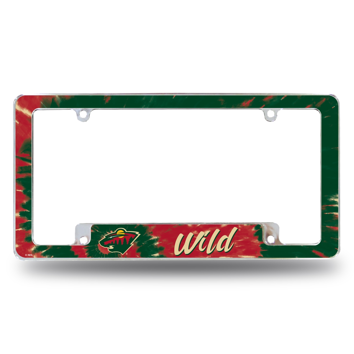 AFC9802BTD NHL Hockey Minnesota Wild Tie Dye All Over Chrome License Plate Frame, 12 x 6 in.