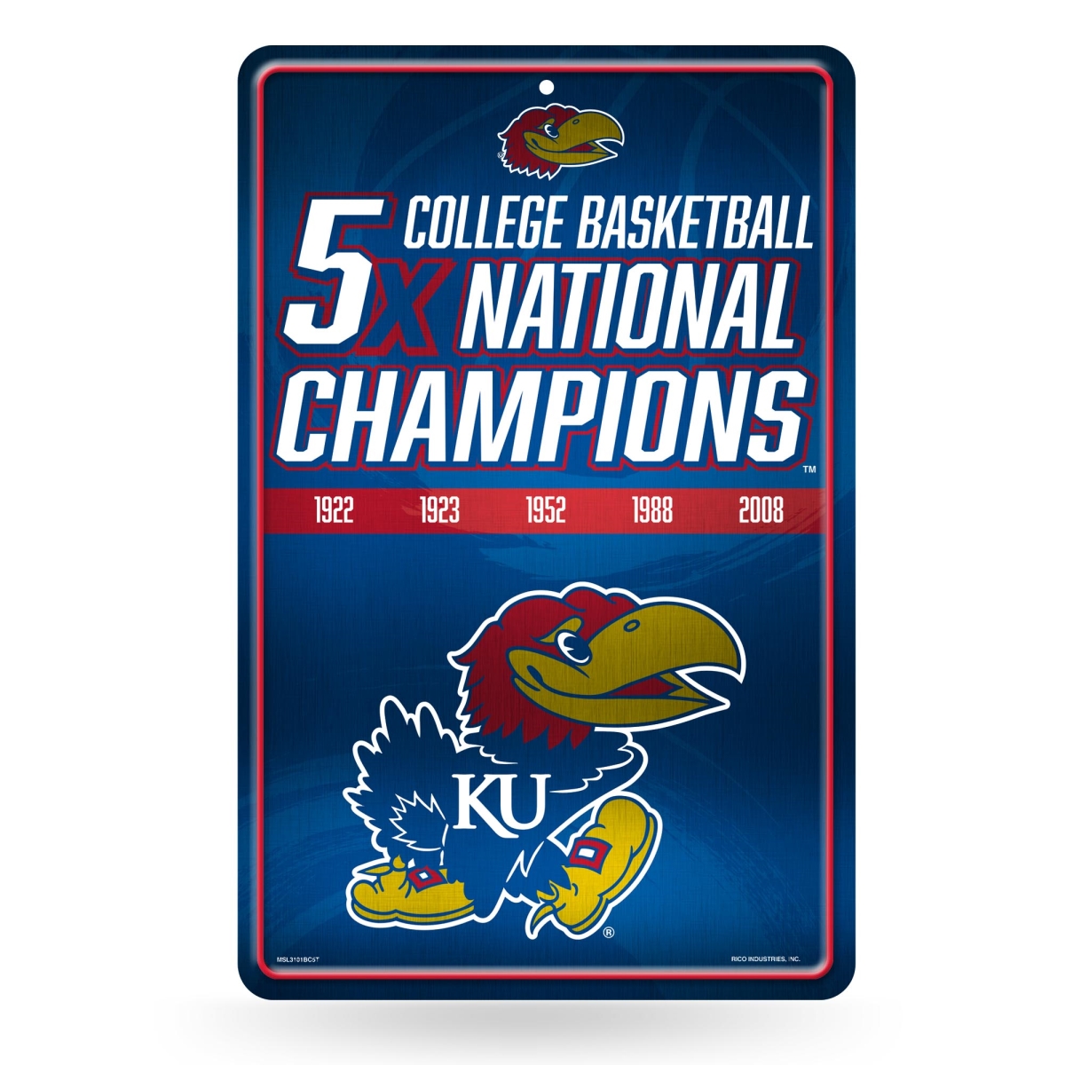 Picture of Rico Industries MSL3101BC5T-1 NCAA Kansas Jayhawks 11 x 17 in. Home Decor Sign