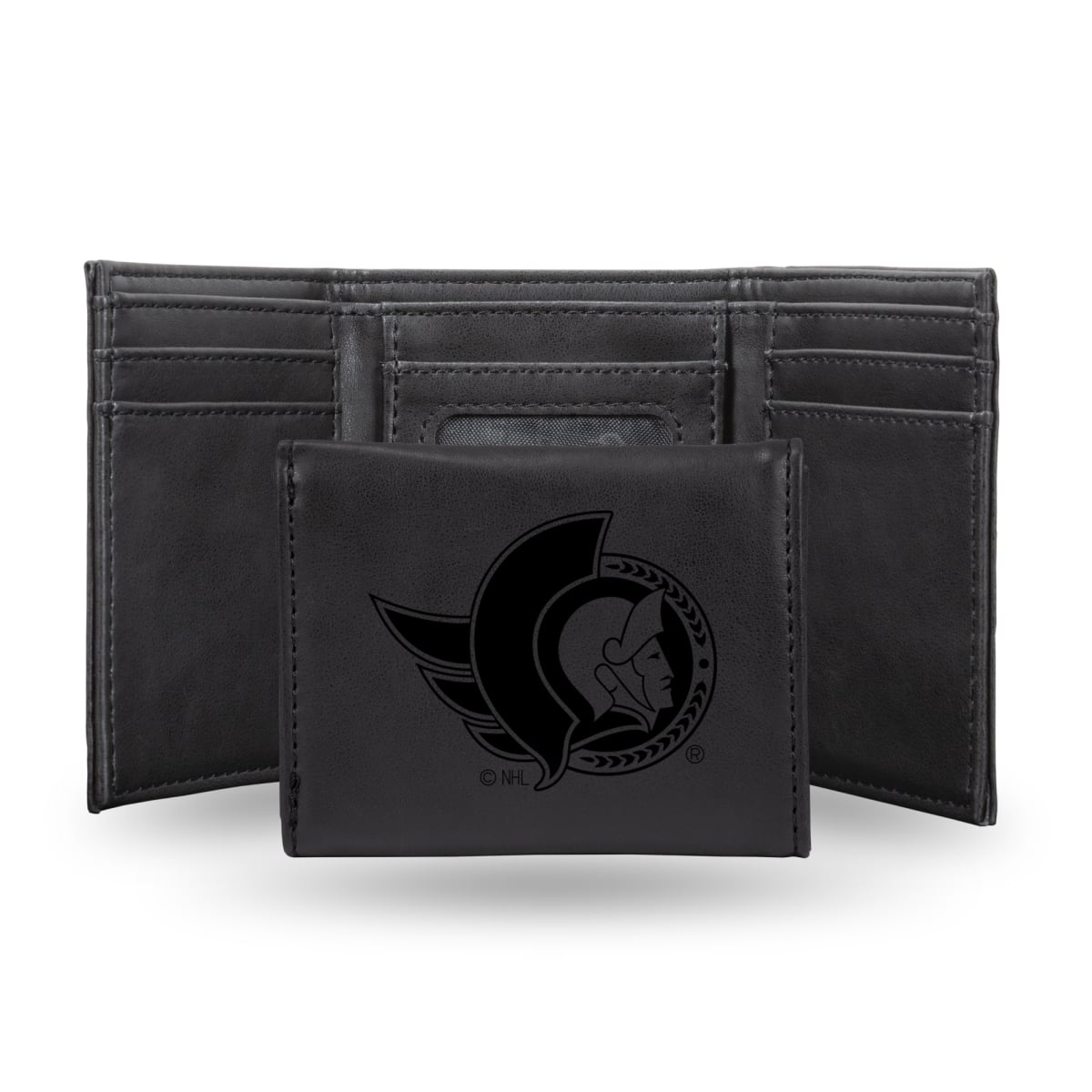LETRI9302BK NHL Hockey Ottawa Senators Black Laser Engraved Tri-Fold Wallet