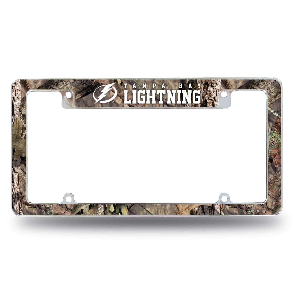 AFC9230TMO NHL Hockey Tampa Bay Lightning Mossy Oak All Over Chrome License Plate Frame, 12 x 6 in.