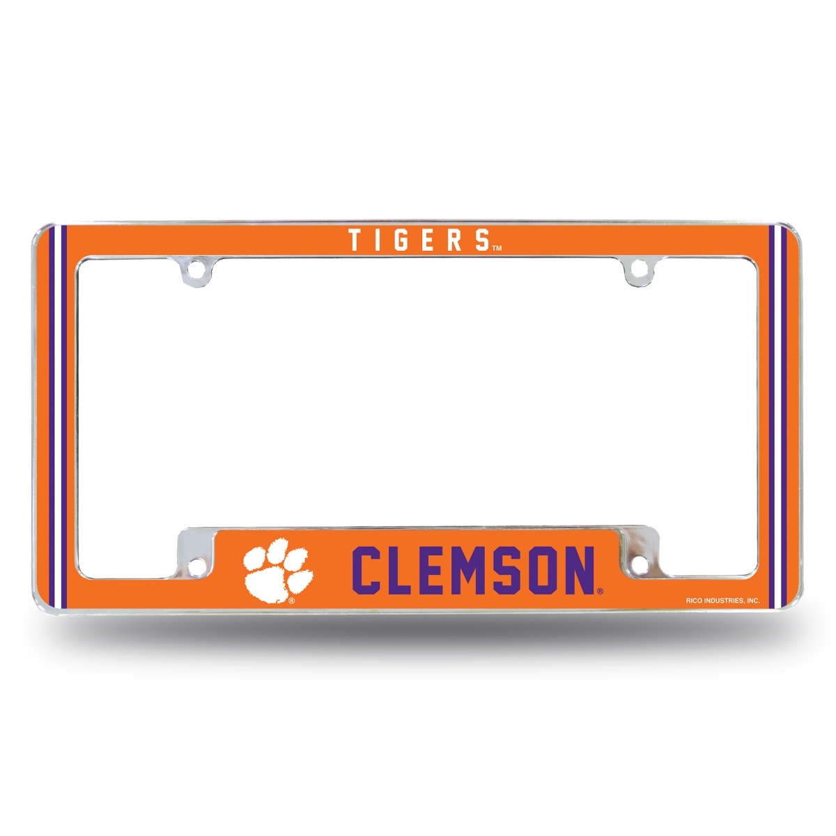 AFC120210B NCAA Clemson Tigers Classic All Over Chrome License Plate Frame, 12 x 6 in.