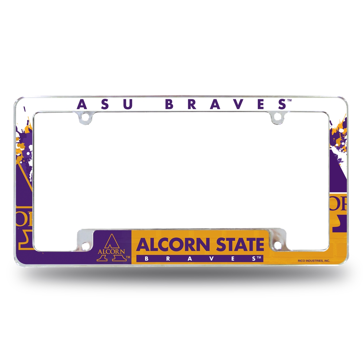 AFC150802B NCAA Alcorn State Braves Primary All Over Chrome License Plate Frame, 12 x 6 in.