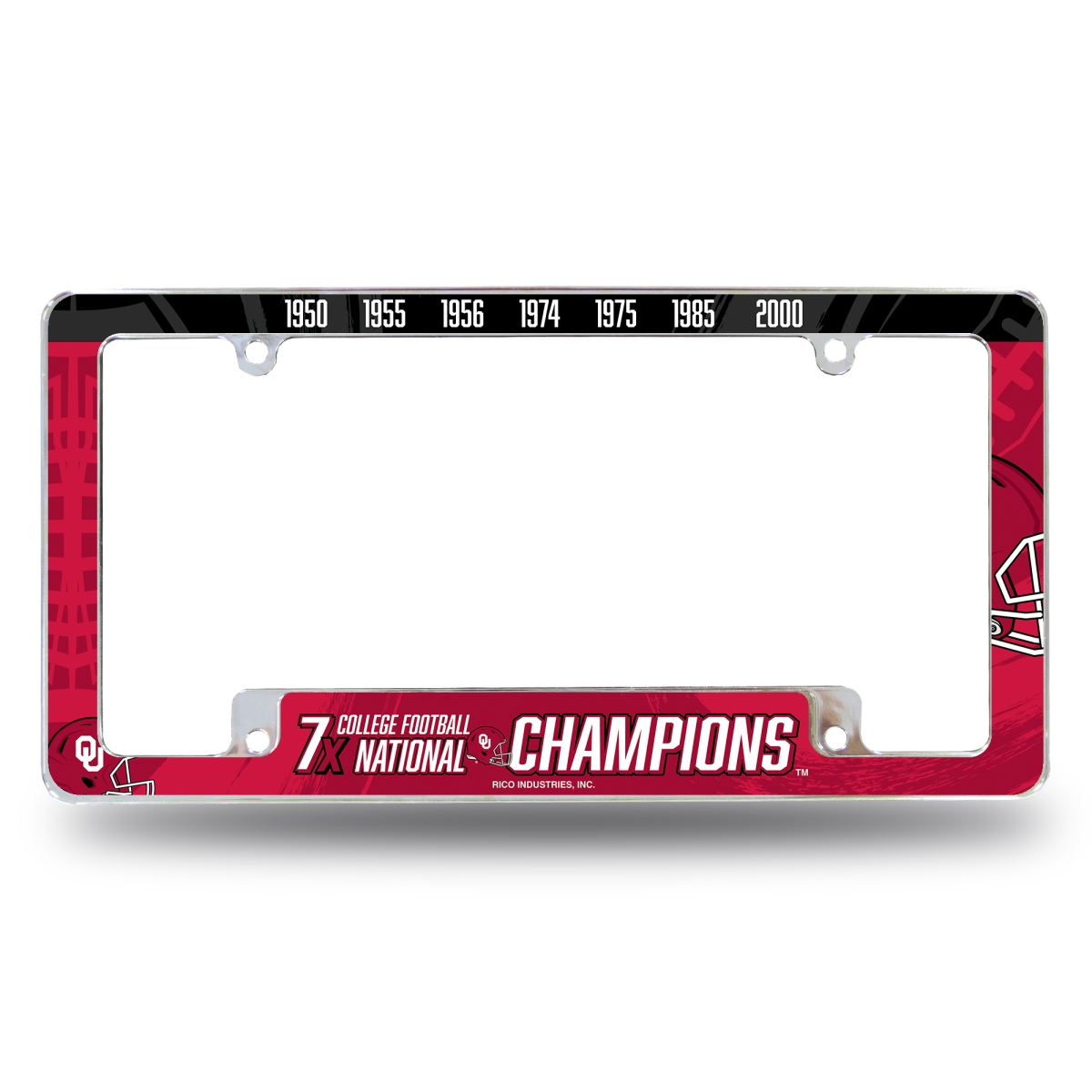AFC2302NC7T-1 NCAA Oklahoma Sooners Multi Champ All Over Chrome License Plate Frame, 12 x 6 in.