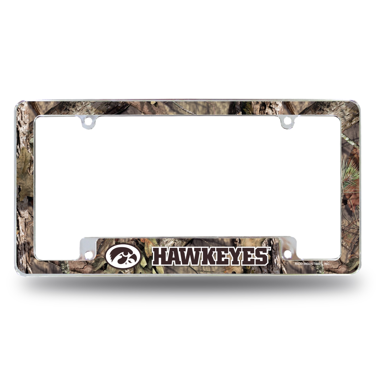 AFC250131BMO NCAA Iowa Hawkeyes Mossy Oak All Over Chrome License Plate Frame, 12 x 6 in.