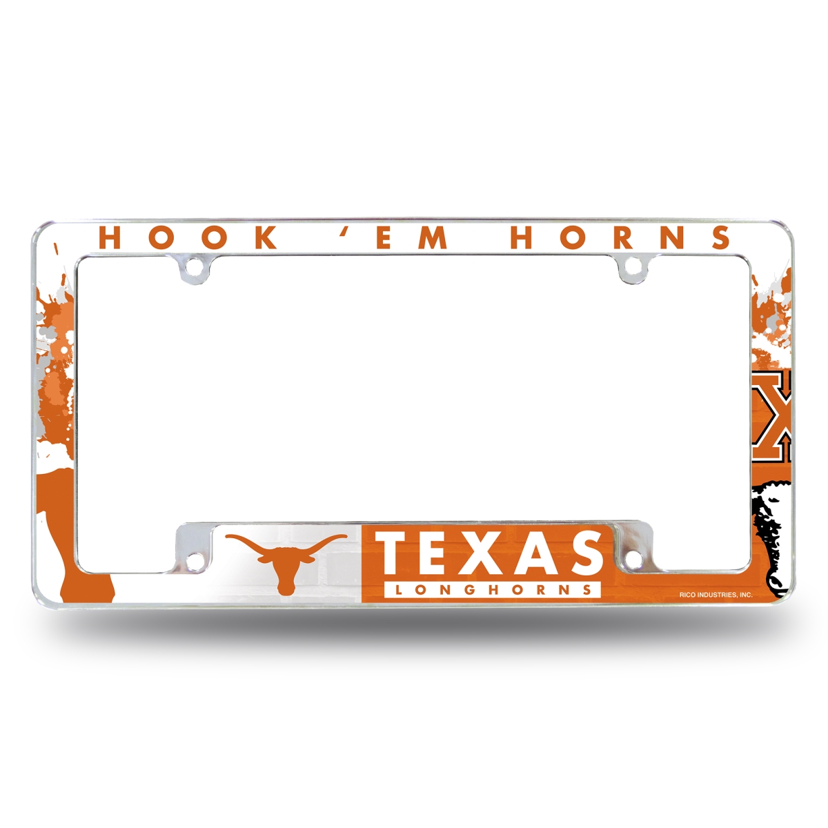 AFC260102B NCAA Texas Longhorns Primary All Over Chrome License Plate Frame, 12 x 6 in.