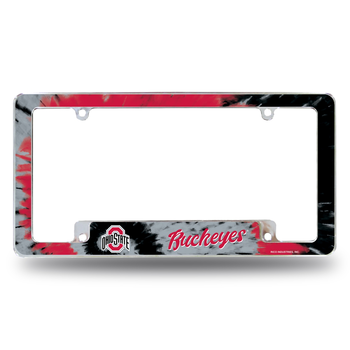 AFC300102BTD NCAA Ohio State Buckeyes Tie Dye All Over Chrome License Plate Frame, 12 x 6 in.