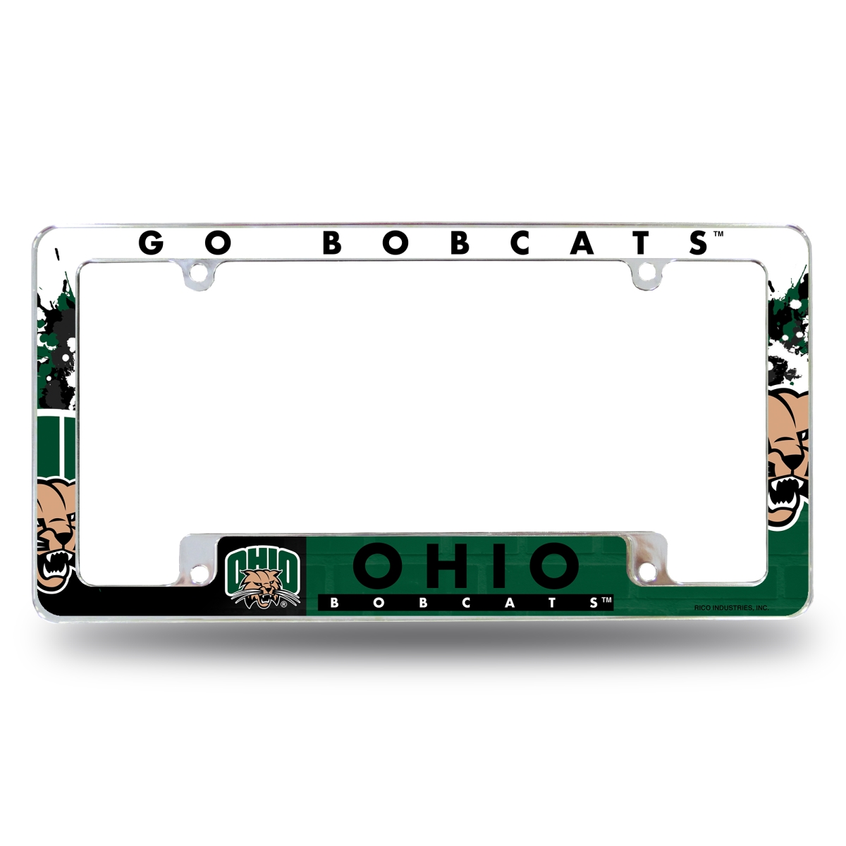 AFC300302B NCAA Ohio Bobcats Primary All Over Chrome License Plate Frame, 12 x 6 in.
