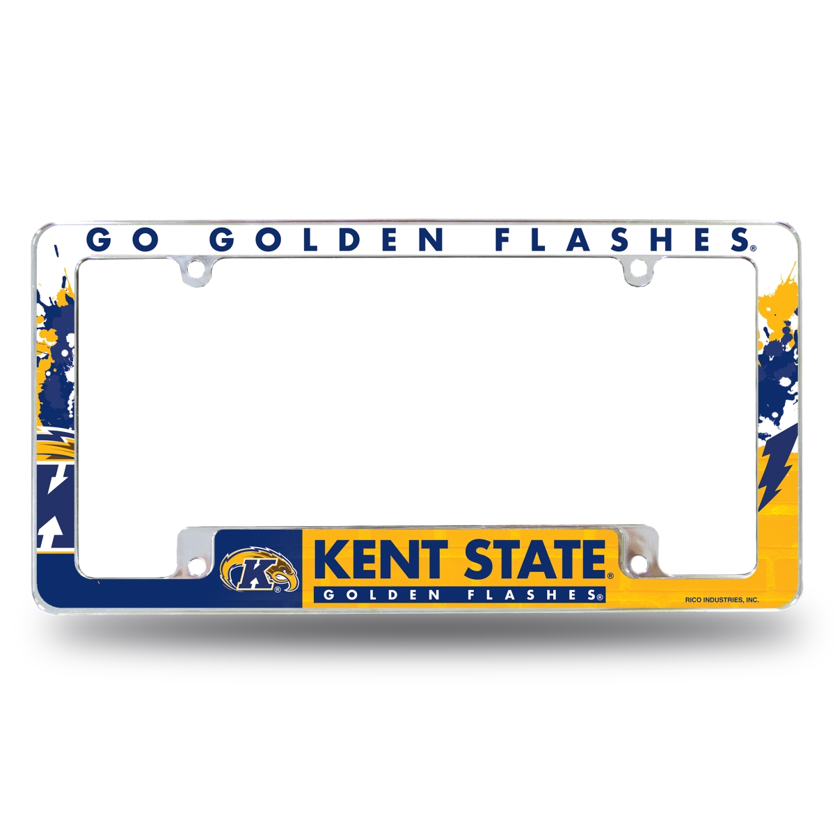 AFC301202B NCAA Kent State Golden Flashes Primary All Over Chrome License Plate Frame, 12 x 6 in.
