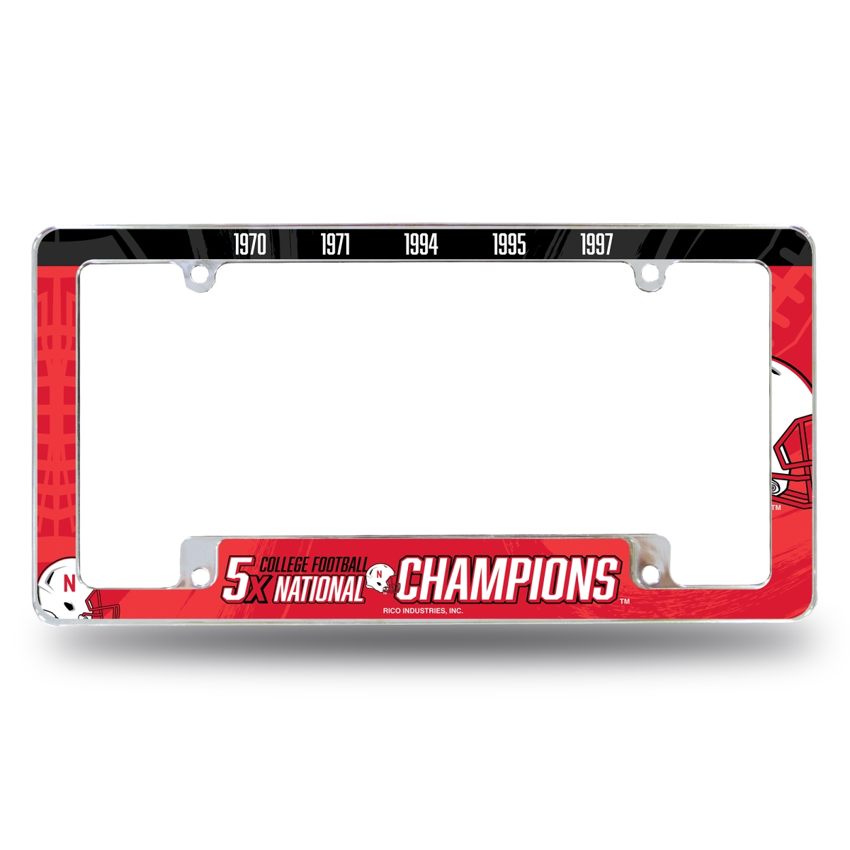 AFC4101NC5T-1 NCAA Nebraska Cornhuskers Multi Champ All Over Chrome License Plate Frame, 12 x 6 in.