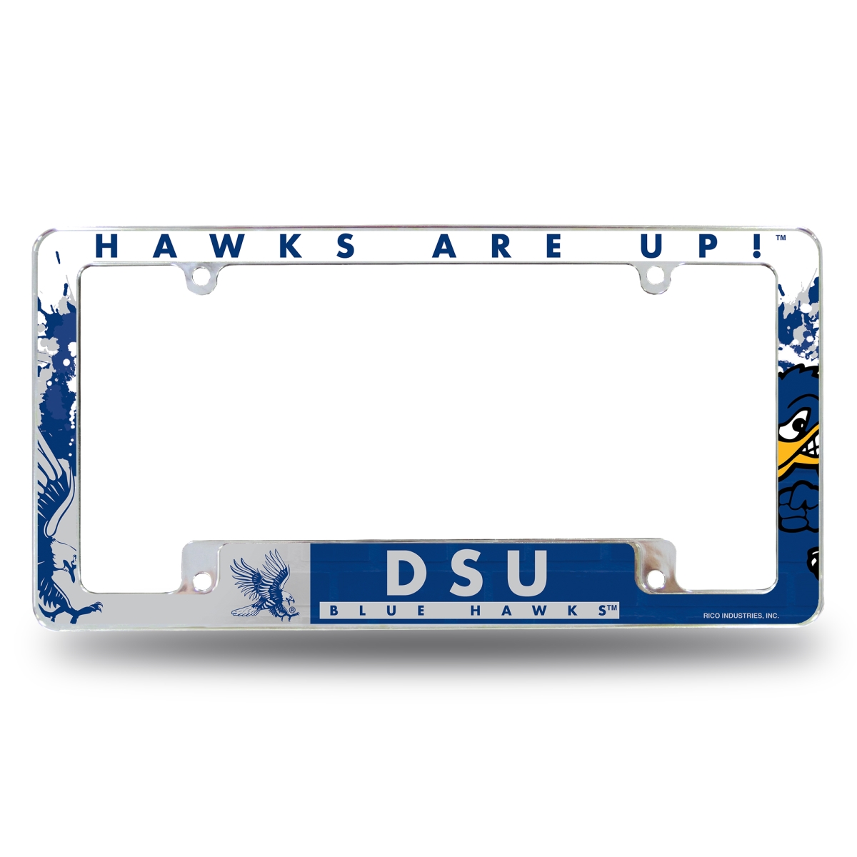 AFC411102B NCAA Dickinson State Blue Hawks Primary All Over Chrome License Plate Frame, 12 x 6 in.