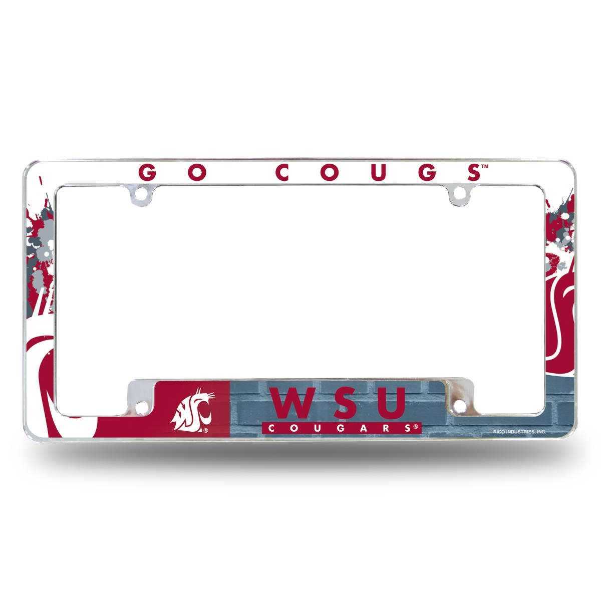 AFC490102B NCAA Washington State Cougars - WSU Primary All Over Chrome License Plate Frame, 12 x 6 in.