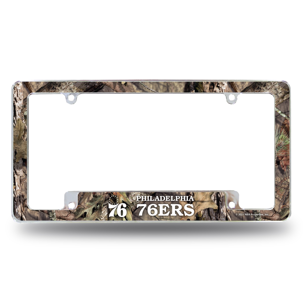 AFC90031BMO NBA Basketball Philadelphia 76ers Mossy Oak All Over Chrome License Plate Frame, 12 x 6 in.