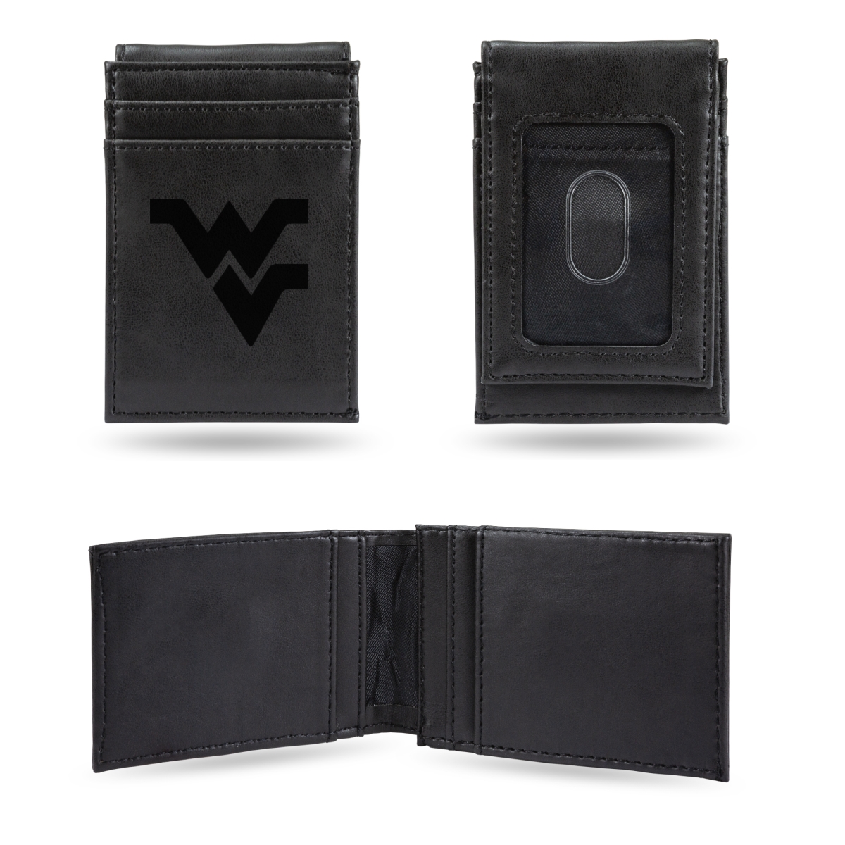 LEFPW280102BK NCAA West Virginia Mountaineers Black Laser Engraved Front Pocket Wallet