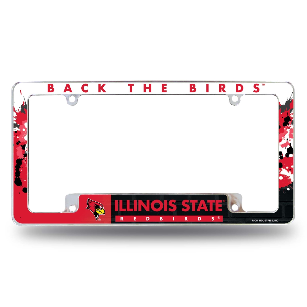 AFC400501B NCAA Illinois State Redbirds Back The Birds All Over Chrome License Plate Frame, 12 x 6 in.
