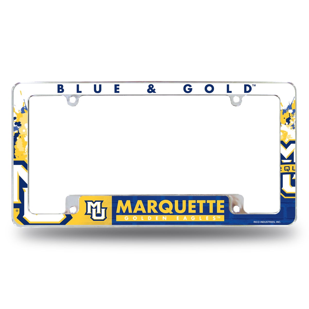 AFC451101B NCAA Marquette Golden Eagles Primary All Over Chrome License Plate Frame, 12 x 6 in.