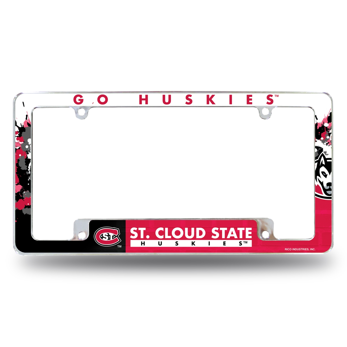 AFC380501B NCAA St. Cloud State Go Huskies All Over Chrome License Plate Frame, 12 x 6 in.