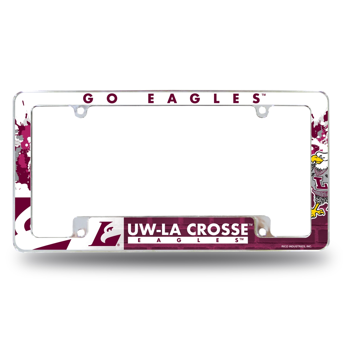 AFC450201B NCAA Wisconsin-La Crosse Eagles Primary All Over Chrome License Plate Frame, 12 x 6 in.