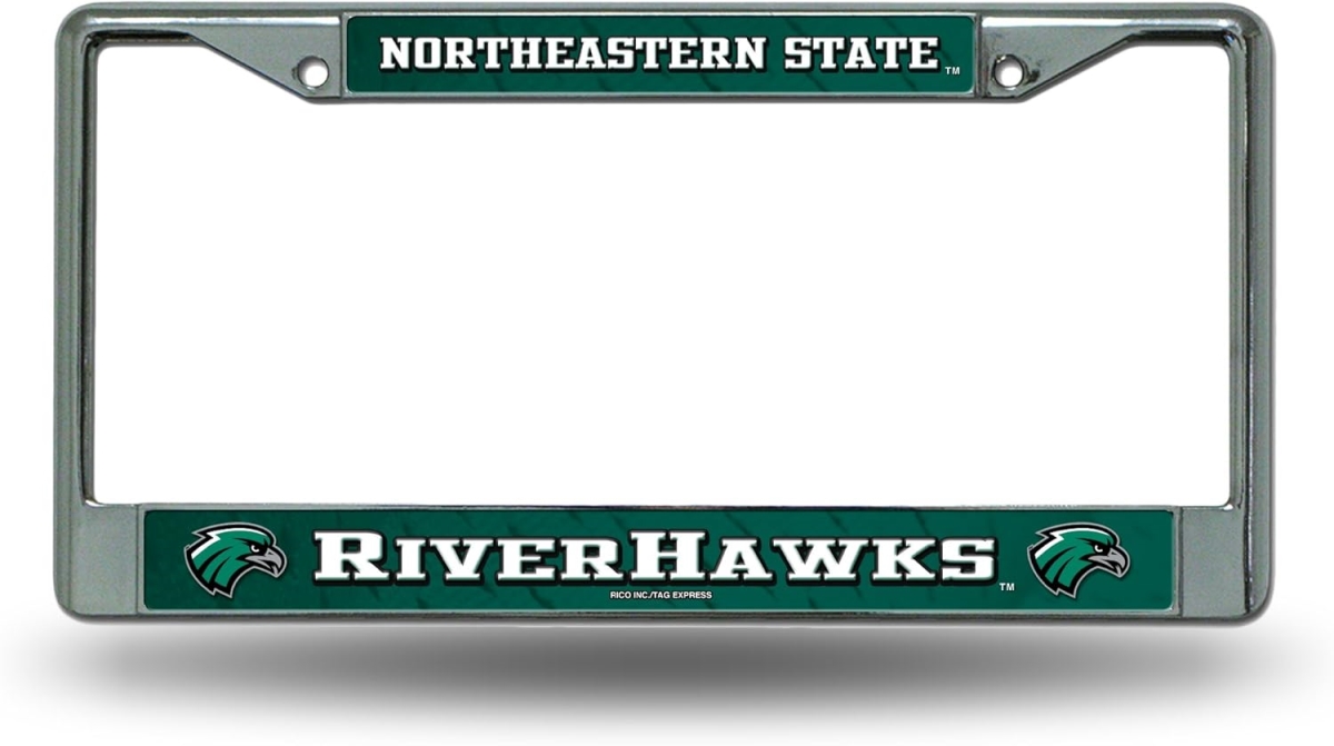 AFC230301B NCAA Northeastern State Riverhawks Standard All Over Chrome License Plate Frame, 12 x 6 in.