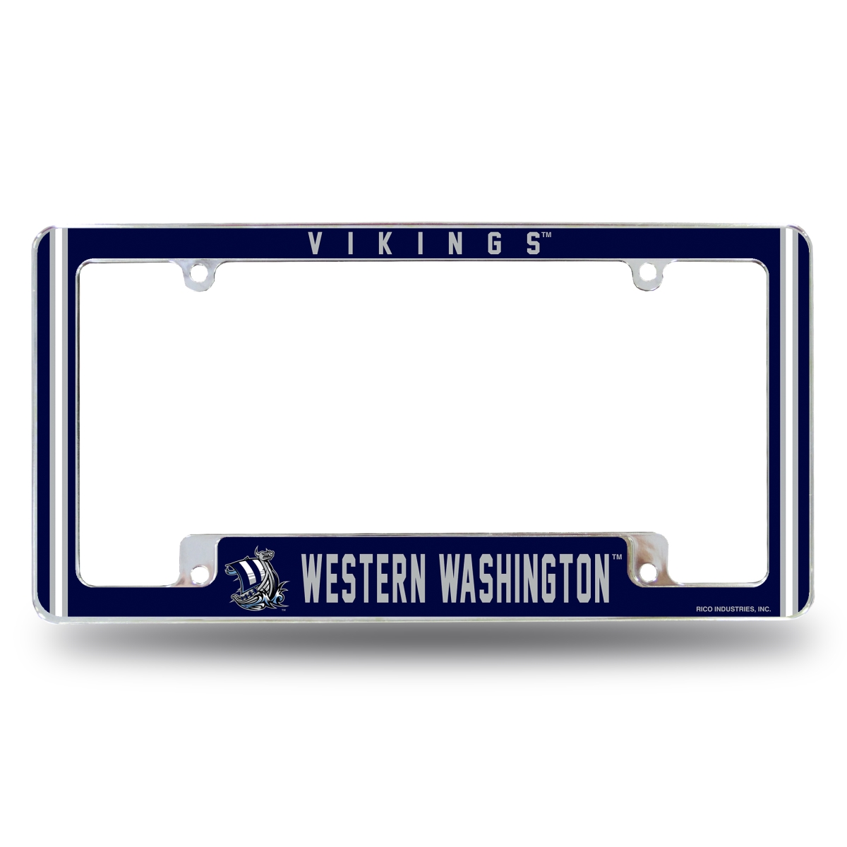 AFC490801B NCAA Western Washington Vikings All Over Chrome License Plate Frame, 12 x 6 in.