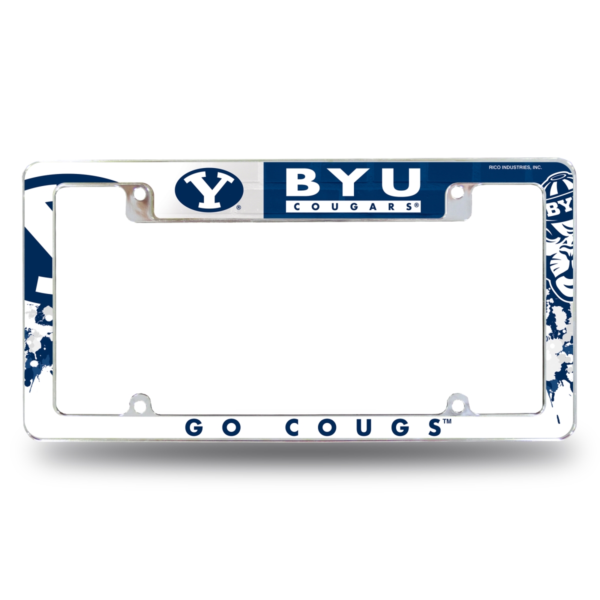 AFC510201T NCAA BYU Cougars Primary All Over Chrome License Plate Frame, 12 x 6 in.