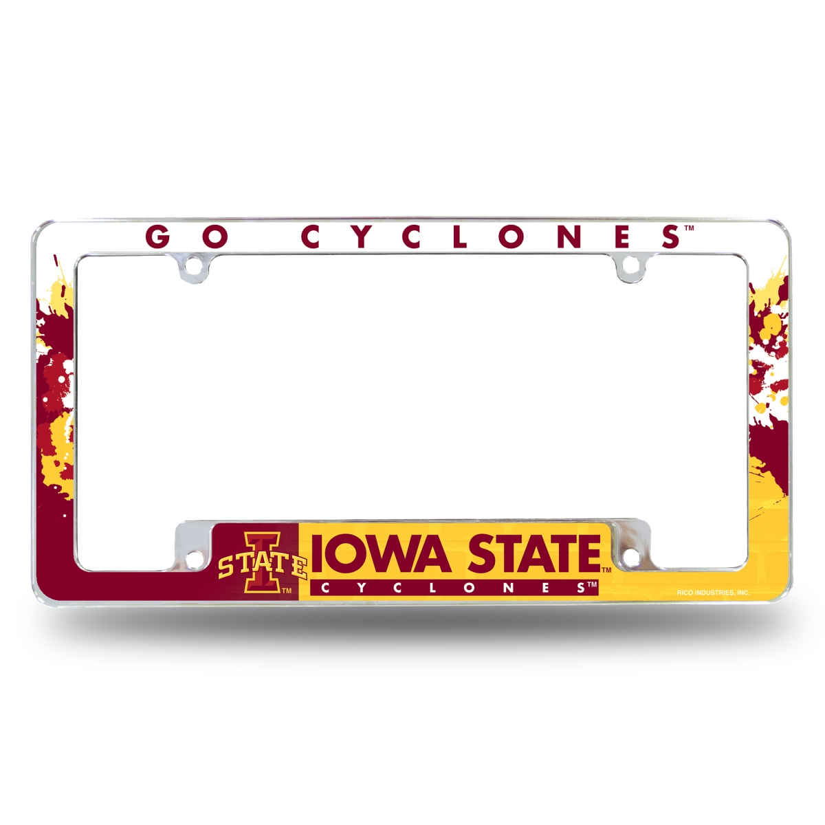 AFC250201B NCAA Iowa State Cyclones Primary All Over Chrome License Plate Frame, 12 x 6 in.