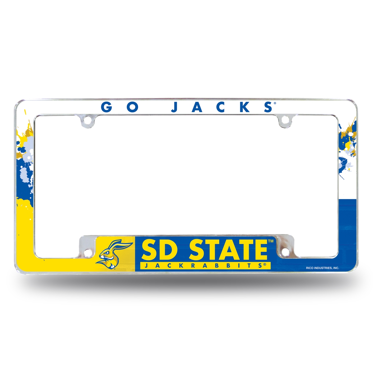 AFC410901B NCAA South Dakota State Jackrabbits Primary All Over Chrome License Plate Frame, 12 x 6 in.