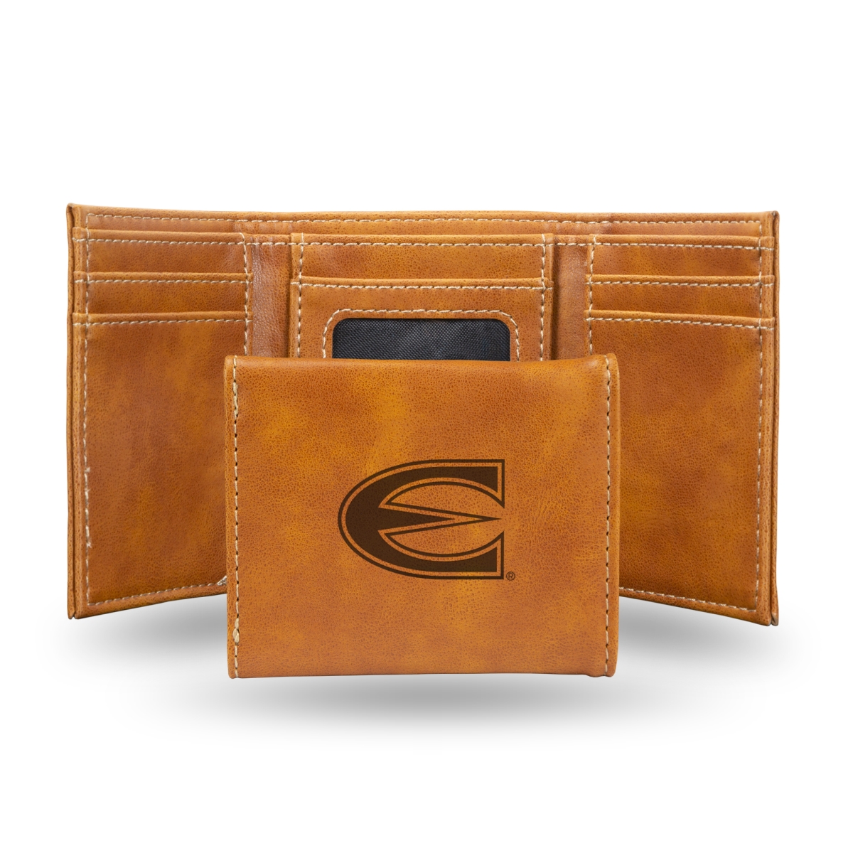 Picture of Rico Industries LETRI310601BR NCAA Emporia State Hornets Brown Laser Engraved Tri-Fold Wallet