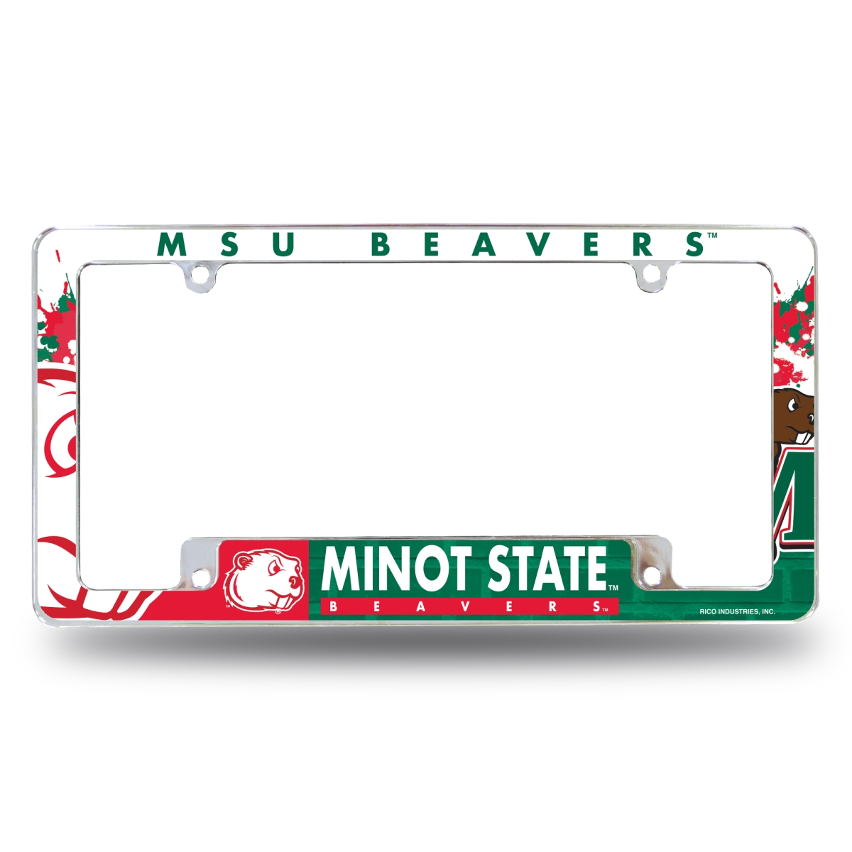 AFC411202B NCAA Minot State Beavers Standard All Over Chrome License Plate Frame, 12 x 6 in.