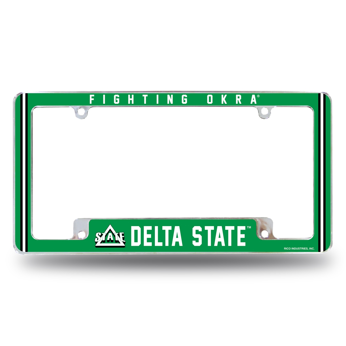 AFC160501B NCAA Delta State Statesmen All Over Chrome License Plate Frame, 12 x 6 in.