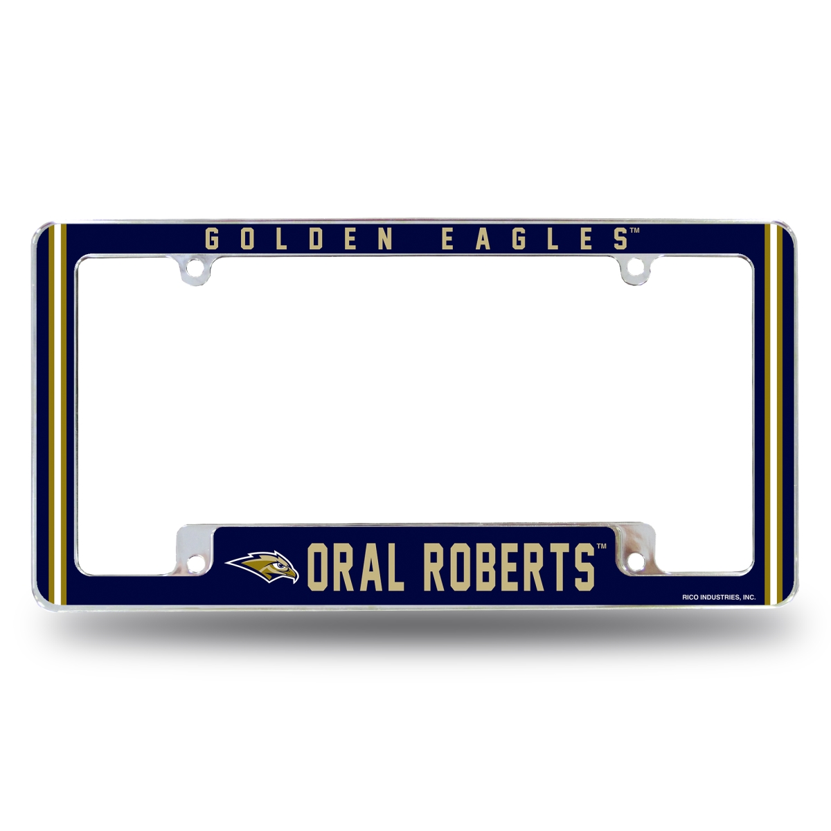 AFC230801B NCAA Oral Roberts Golden Eagles All Over Chrome License Plate Frame, 12 x 6 in.