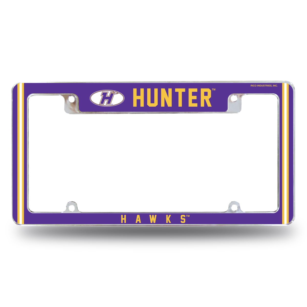 AFC275001T NCAA Hunter Hawks All Over Chrome License Plate Frame, 12 x 6 in.