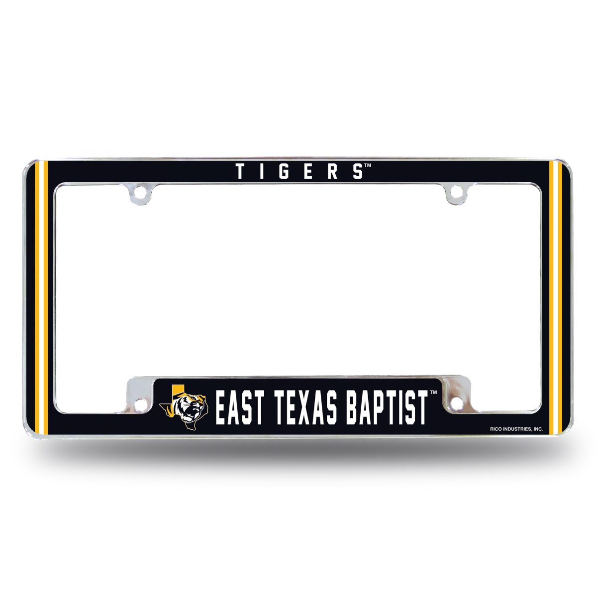AFC264901B NCAA East Texas Baptist Tigers All Over Chrome License Plate Frame, 12 x 6 in.