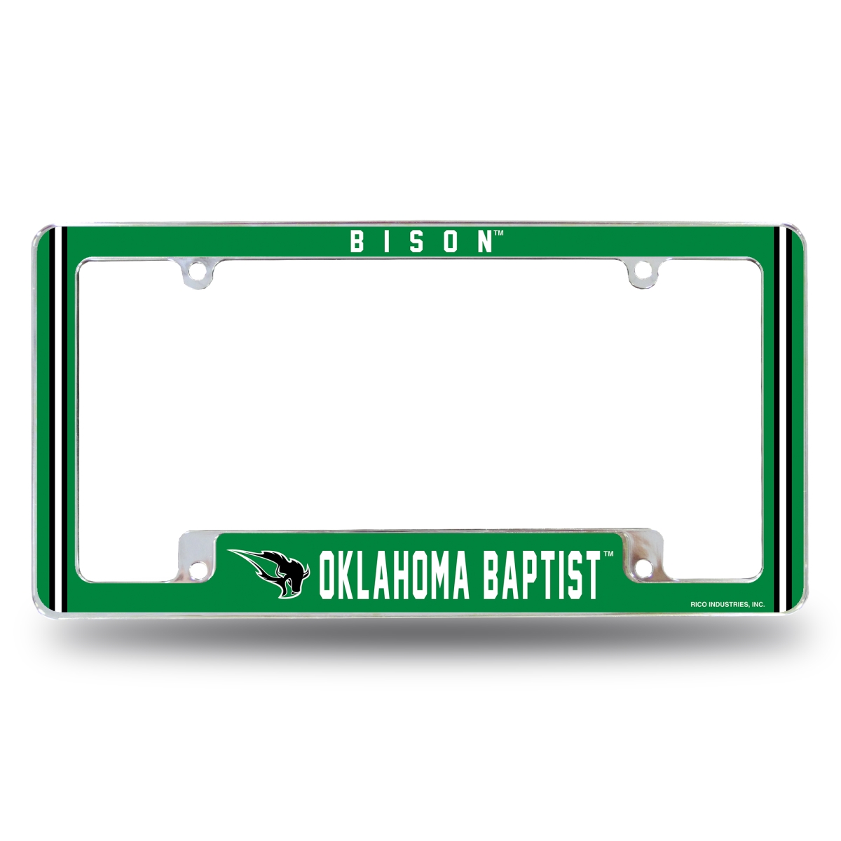 AFC231001B NCAA Oklahoma Baptist Bison All Over Chrome License Plate Frame, 12 x 6 in.