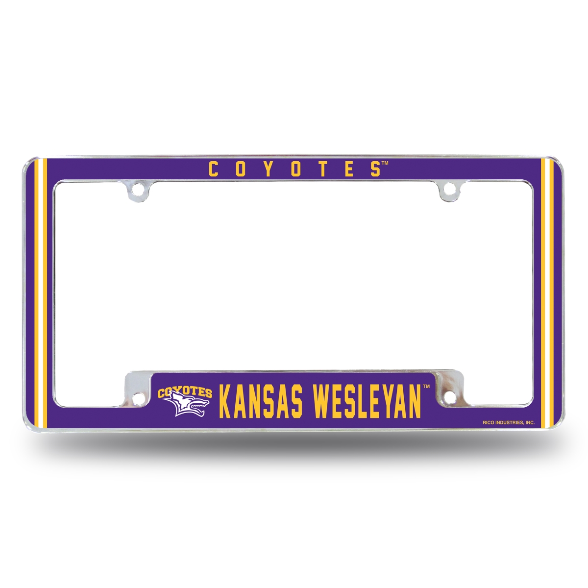 AFC310901B NCAA Kansas Wesleyan Coyotes All Over Chrome License Plate Frame, 12 x 6 in.