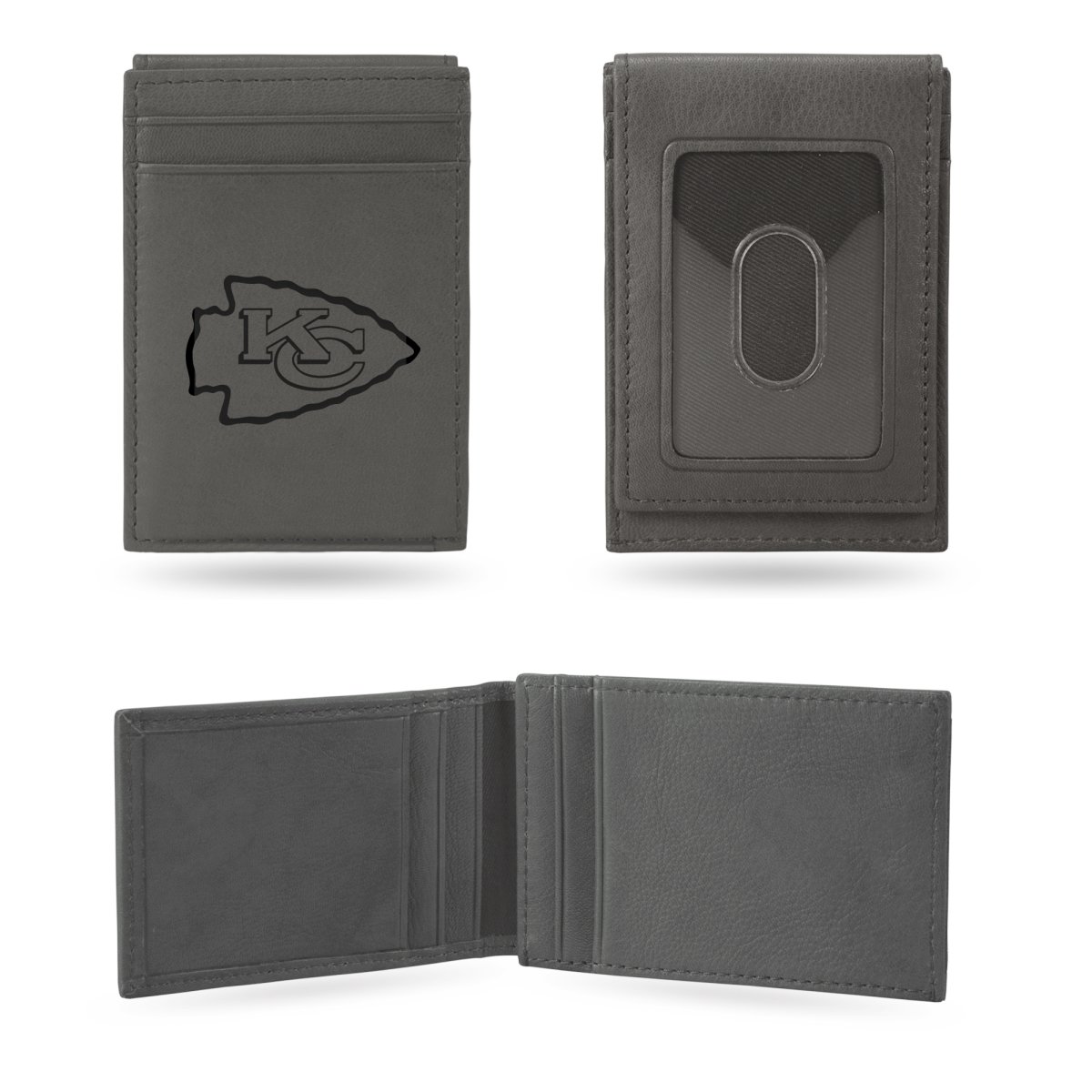 Picture of Rico Industries LEFPW2701GY NFL Football Kansas City Chiefs Gray Laser Engraved Front Pocket Wallet