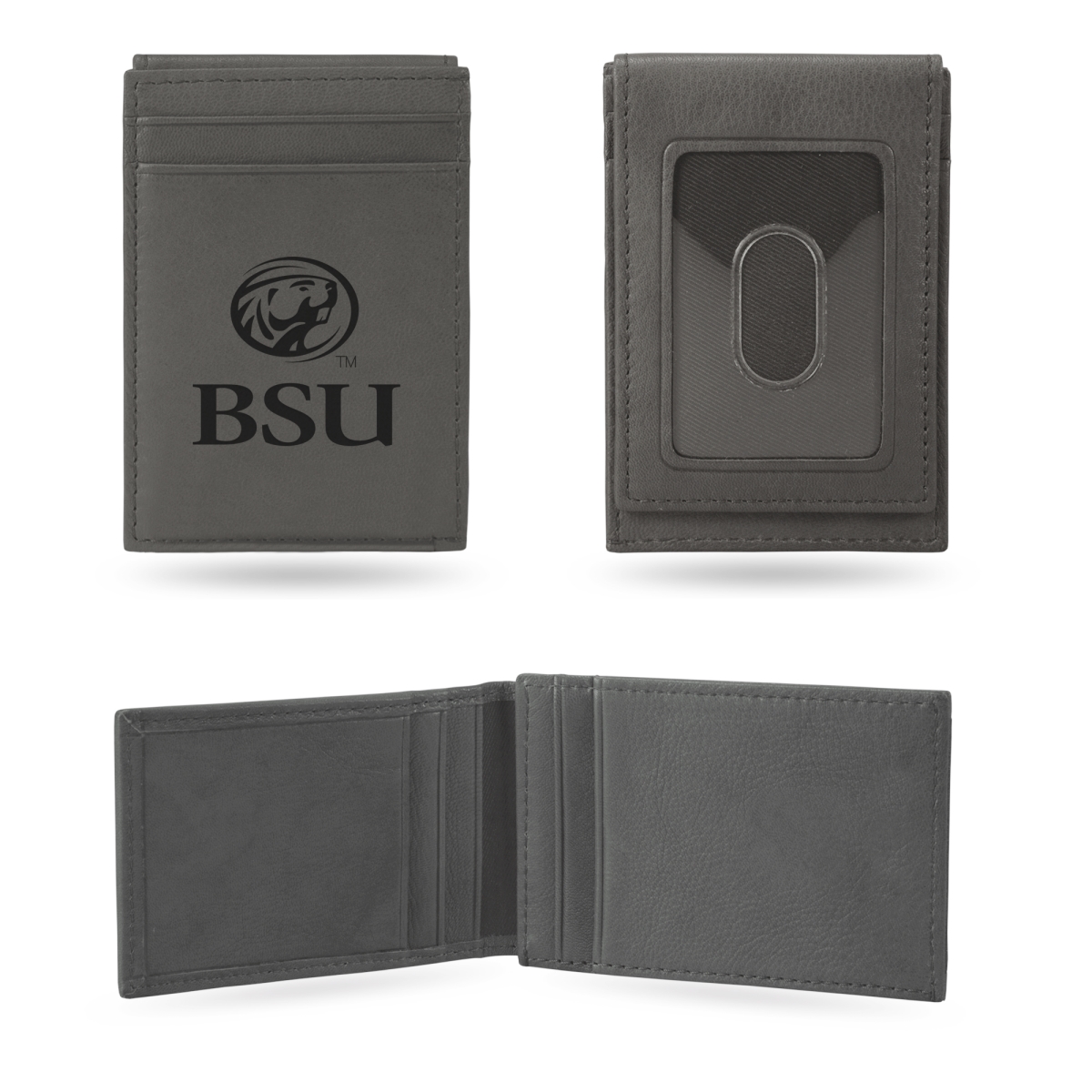 LEFPW380301GY NCAA Bemidji State Beavers Gray Laser Engraved Front Pocket Wallet