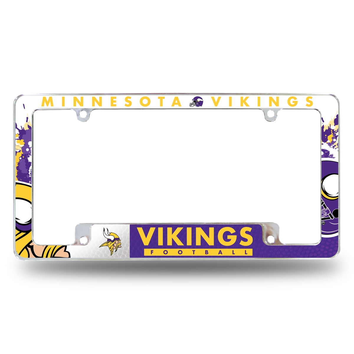 AFC3101B NFL Football Minnesota Vikings Primary All Over Chrome License Plate Frame, 12 x 6 in.