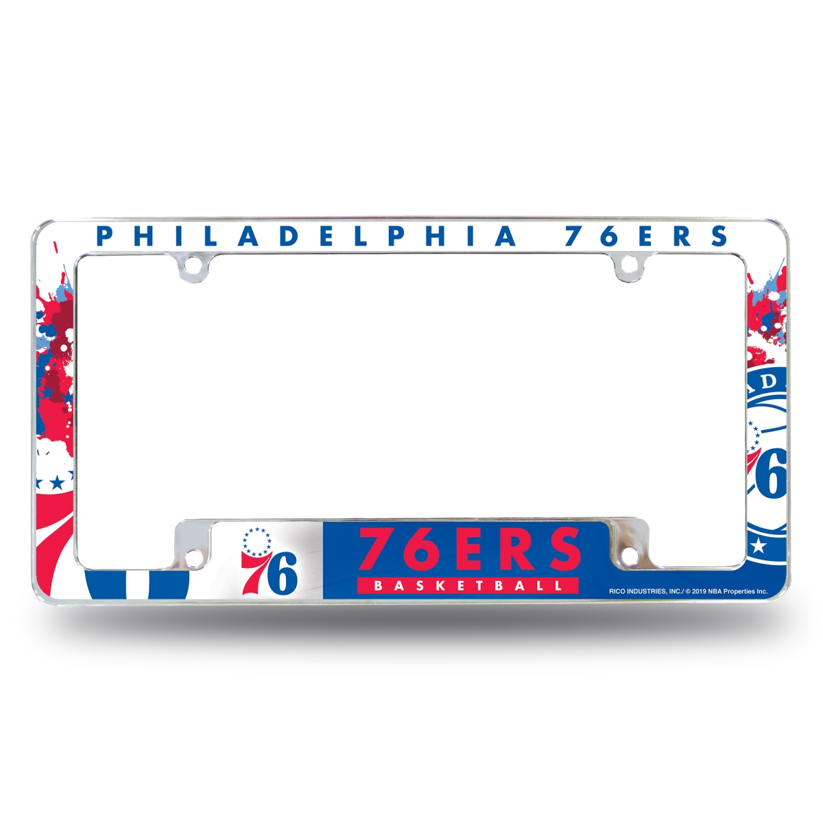 AFC90001B NBA Basketball Philadelphia 76ers Primary All Over Chrome License Plate Frame, 12 x 6 in.