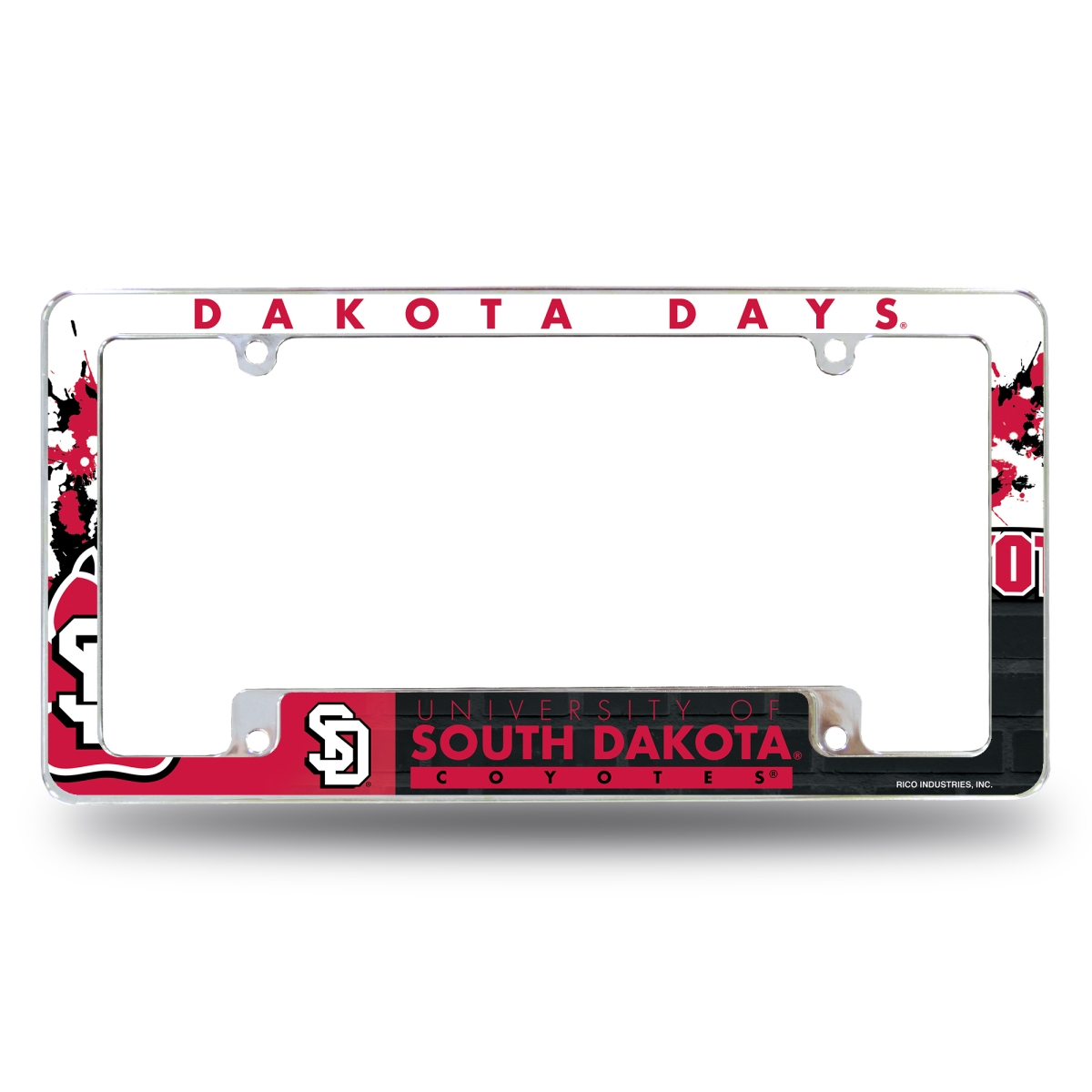 AFC410801B NCAA South Dakota Coyotes Primary All Over Chrome License Plate Frame, 12 x 6 in.