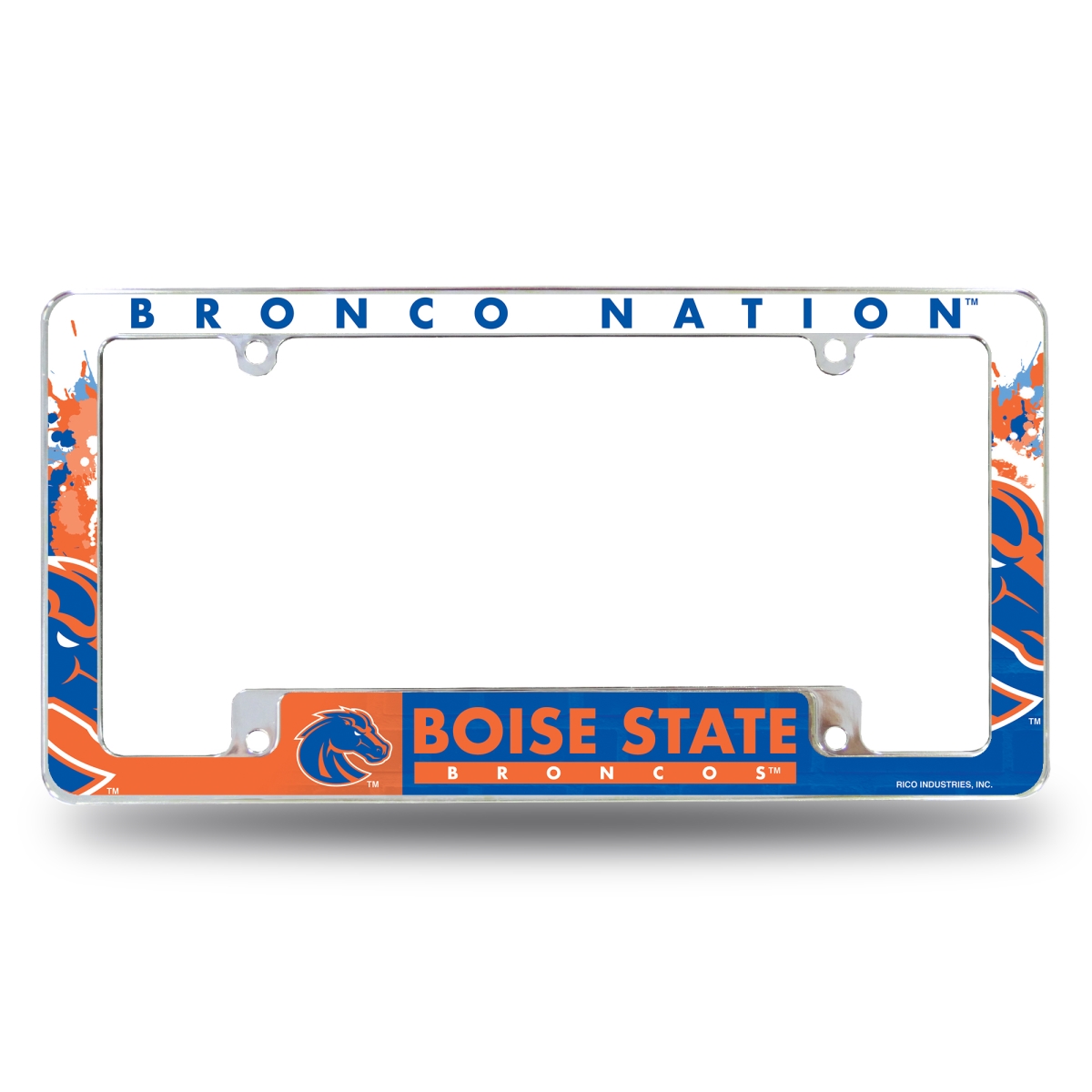 AFC490701B NCAA Boise State Broncos Primary All Over Chrome License Plate Frame, 12 x 6 in.