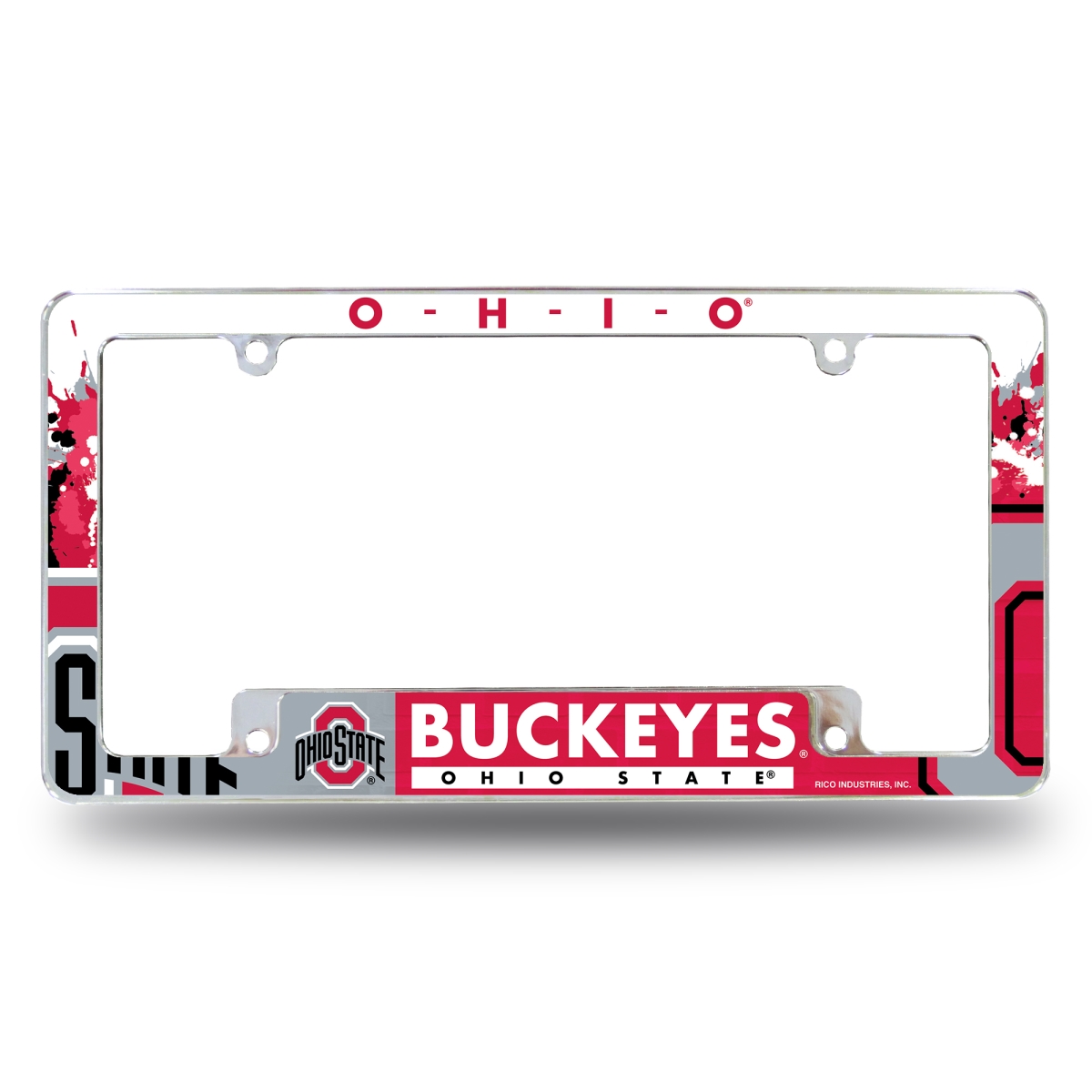 AFC300101B NCAA Ohio State Buckeyes Primary All Over Chrome License Plate Frame, 12 x 6 in.