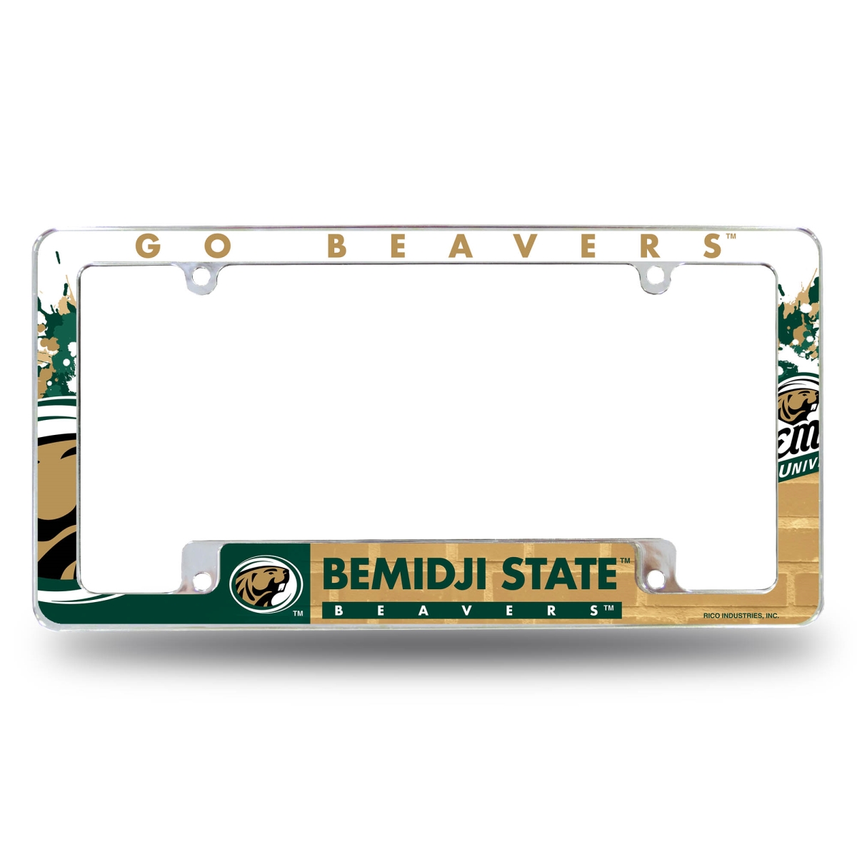 AFC380301B NCAA Bemidji State Beavers Primary All Over Chrome License Plate Frame, 12 x 6 in.